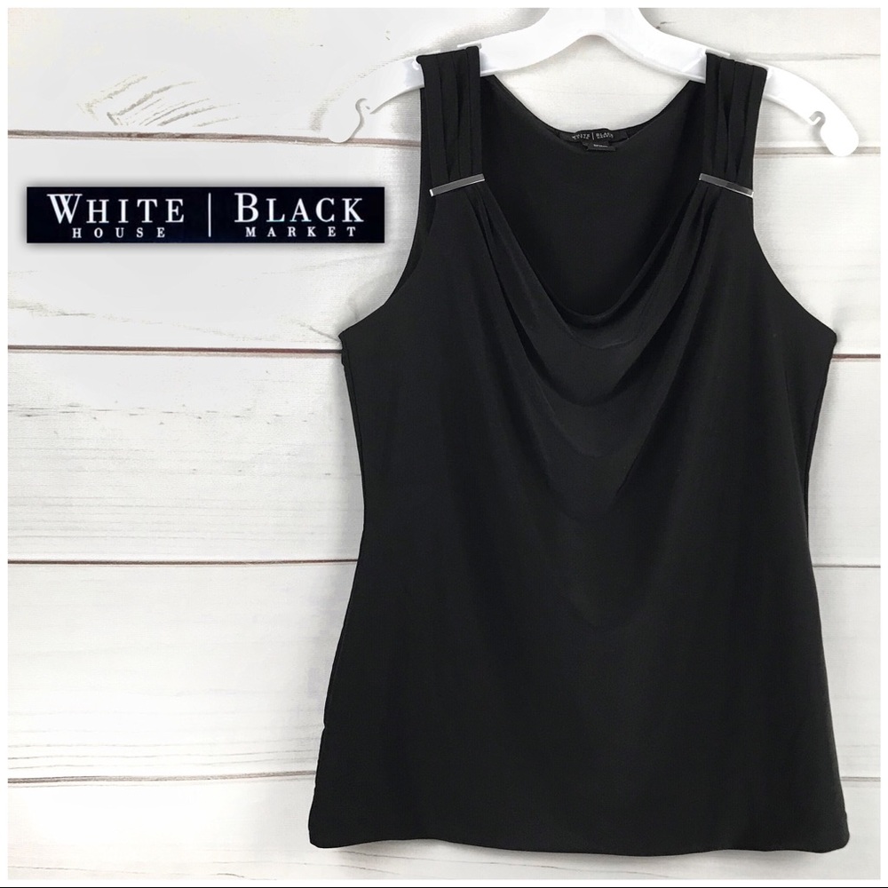WHBM Black drape neck sleeveless Shell Top Medium